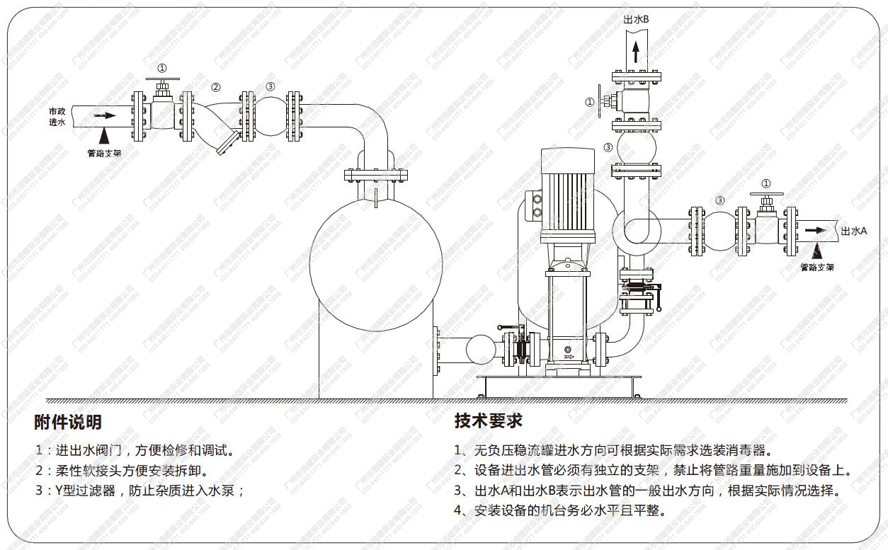 DWS罐式无负压供水设备安装示意图